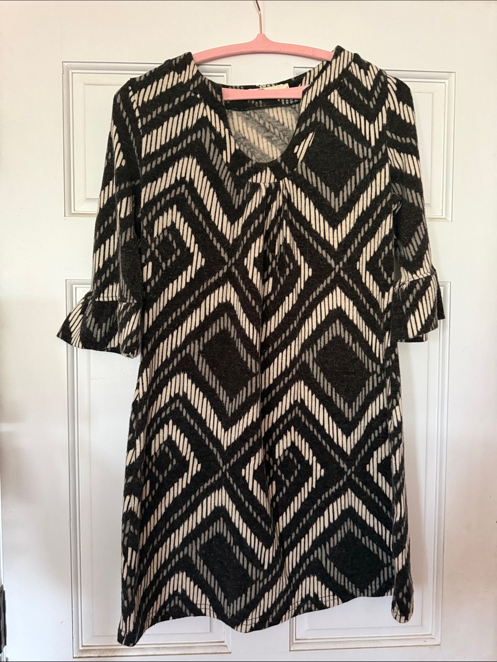 Aryeh Black & Cream Geometric Midi Dress